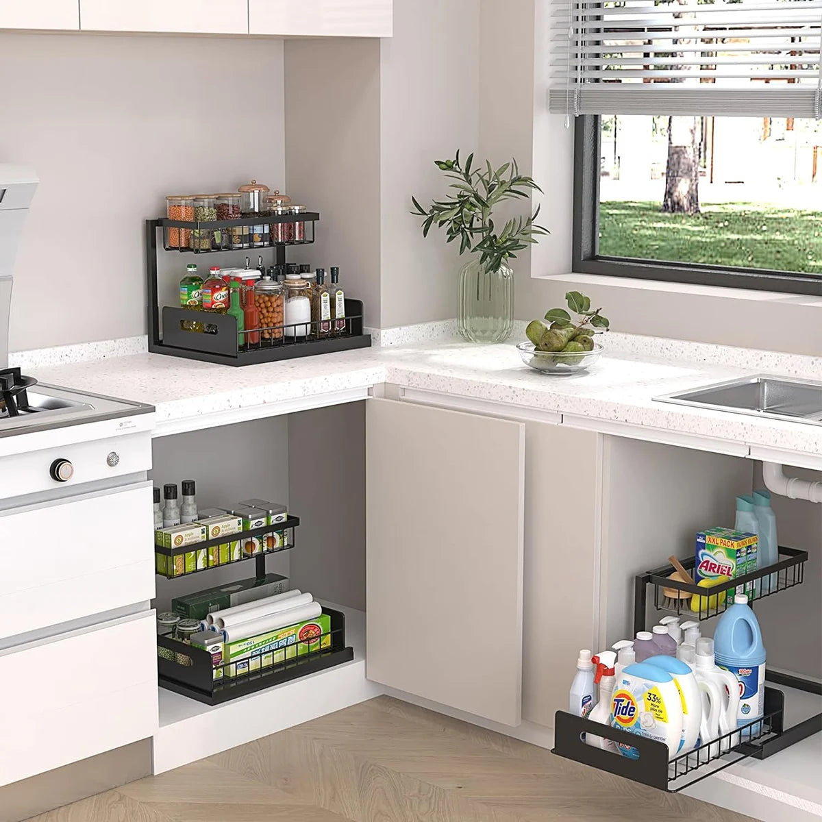 Maximize Your Space with 2 Pack Under Sink Pull Out Organizer - Slide Out Cabinet Storage Shelves