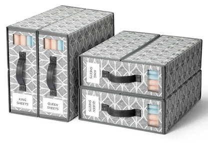 Gray Bed Sheet Organizer Set - 4 Count Linen Storage Solution for Closet Organization