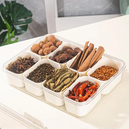 Versatile 8-Grid Serving Tray & Storage Box for Snacks, Fruits, and Seasonings - Portable Fresh-Keeping Solution