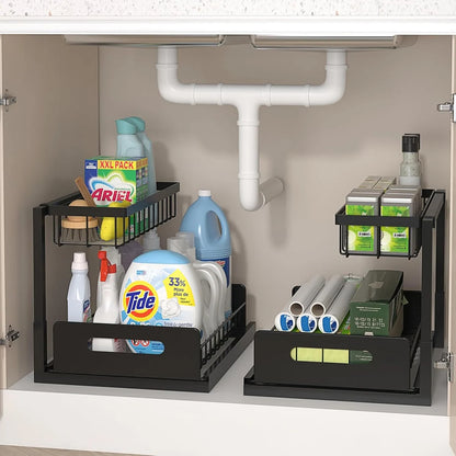 Maximize Your Space with 2 Pack Under Sink Pull Out Organizer - Slide Out Cabinet Storage Shelves